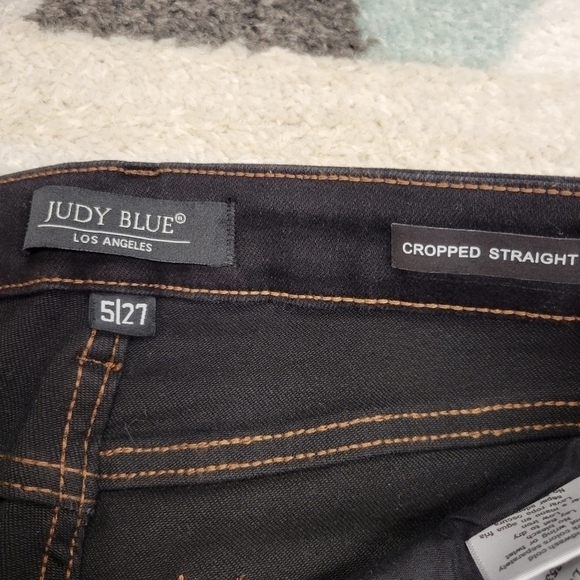 Judy Blue High Waisted Destroyed Hem Cropped Straight Leg Jeans - Picture 3 of 8